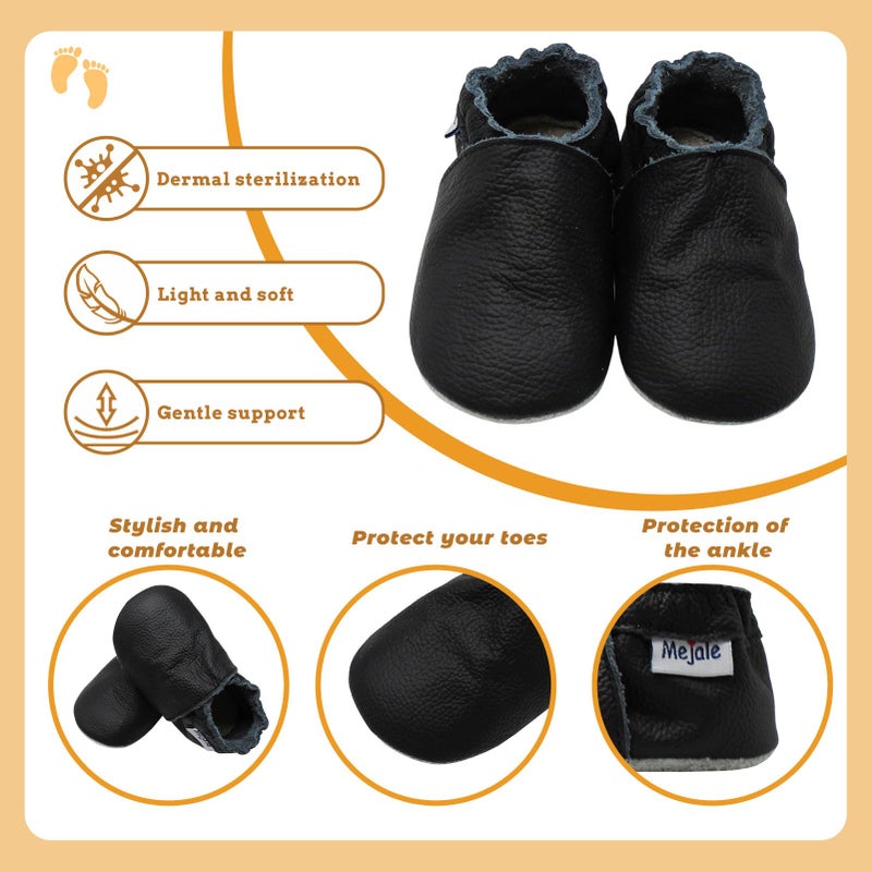 Mejale Baby Boy Girl Shoes Soft Soled Leather Moccasins Anti-Skid Infant Toddler Prewalker(Black,12-18 Months) - Image 4